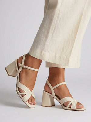 Savery Cream Leather Mid-Block Heel Sandals