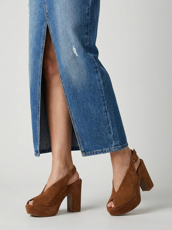 Solay Tan Suede Platform Heeled Sandals