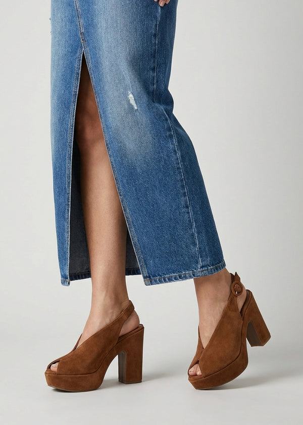 Solay Tan Suede Platform Heeled Sandals