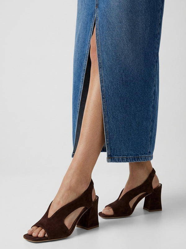 Scoop Brown Suede Cut Away Shaped Heel Sandals