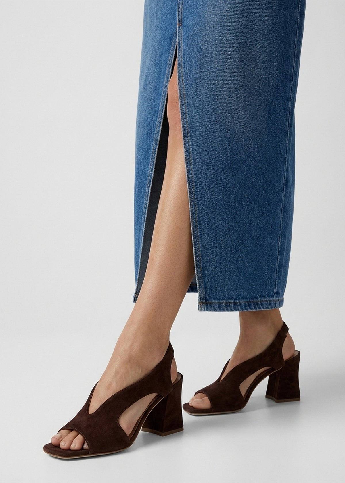 Scoop Brown Suede Cut Away Shaped Heel Sandals