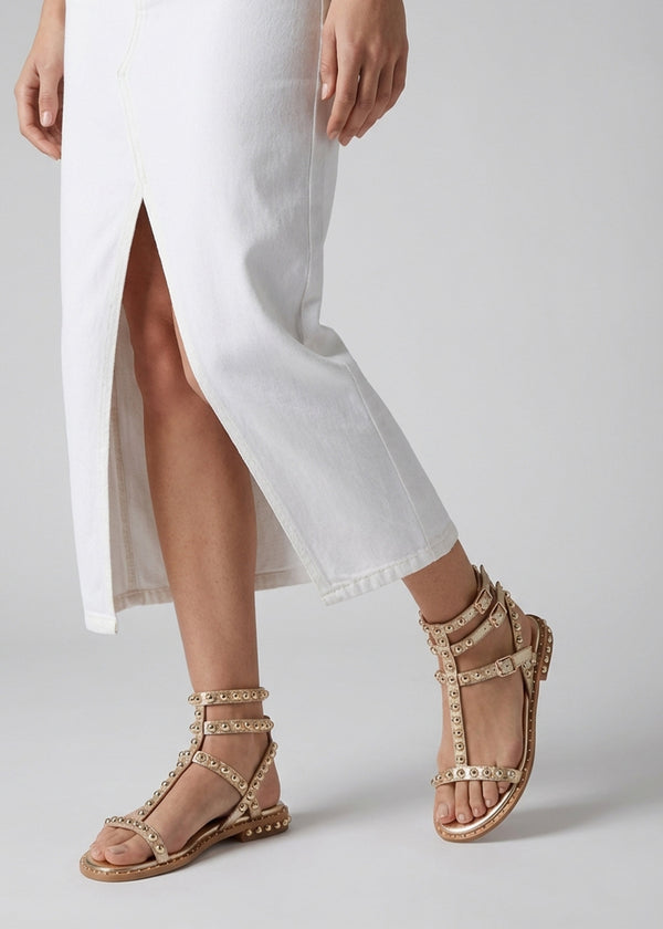 Eternal Gold Leather Studded Gladiator Sandals