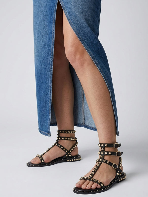 Eternal Black Leather Studded Gladiator Sandals