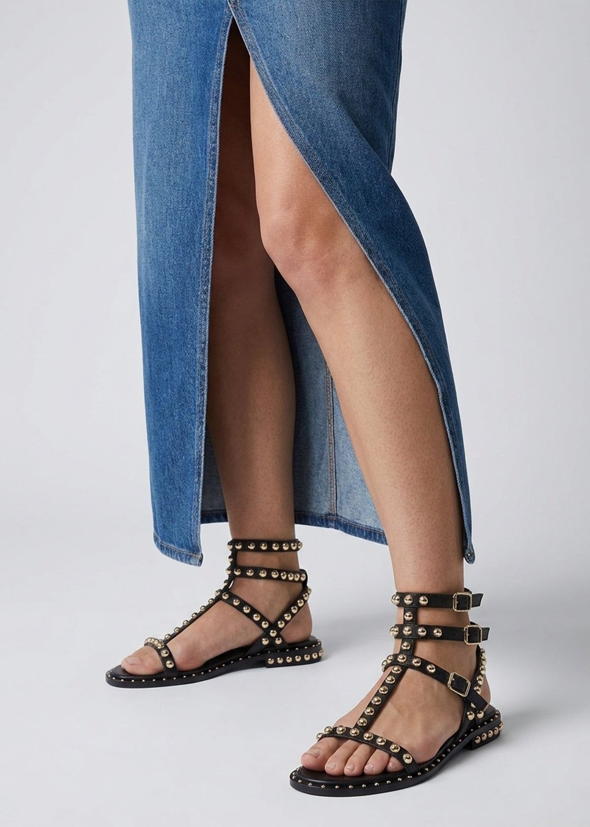 Eternal Black Leather Studded Gladiator Sandals