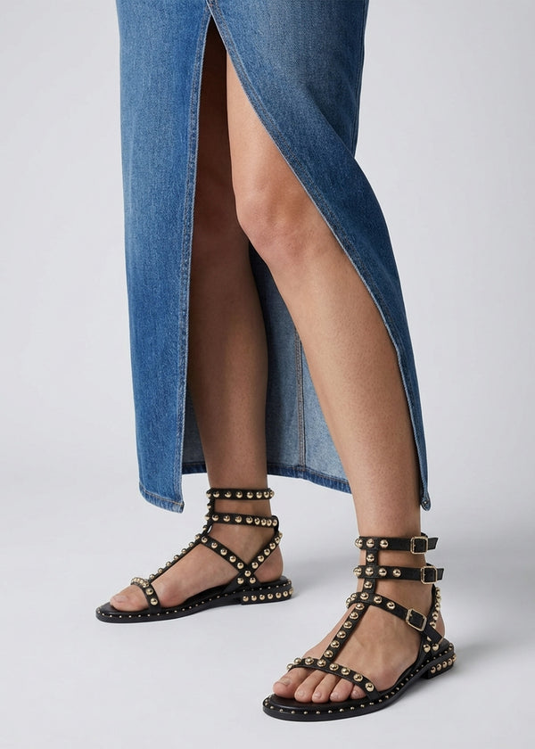 Eternal Black Leather Studded Gladiator Sandals