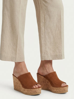 Sheli Tan Suede Cork Wedge Mules