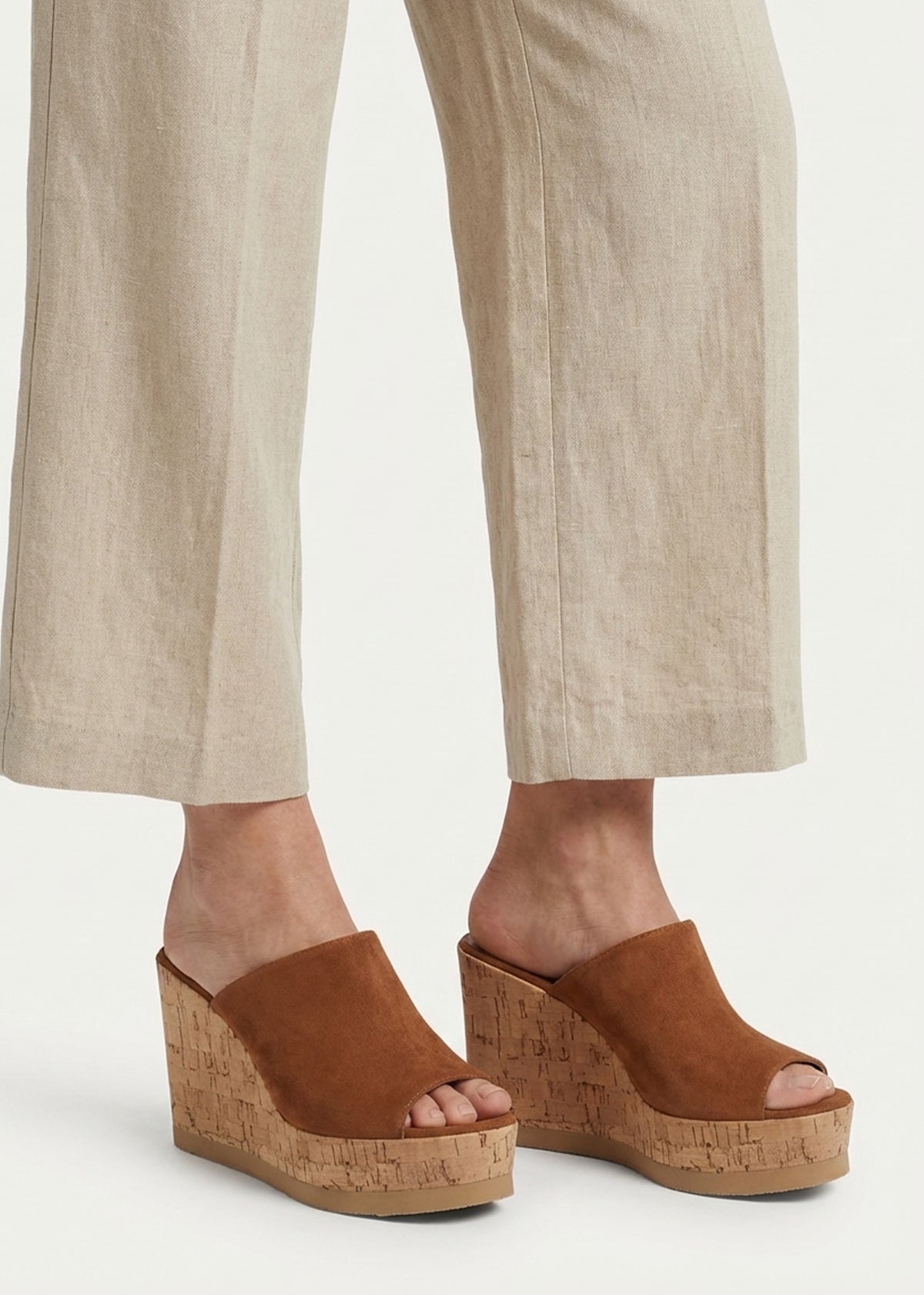 Sheli Tan Suede Cork Wedge Mules