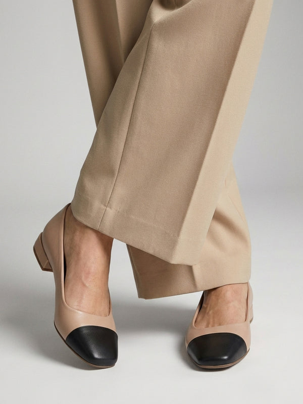 Saria Nude Leather Toe Cap Pumps