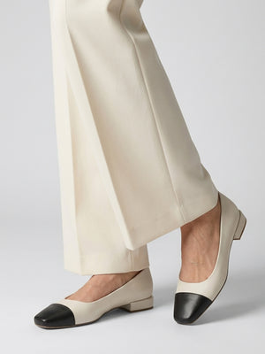 Saria White & Black Leather Toe Cap Pumps