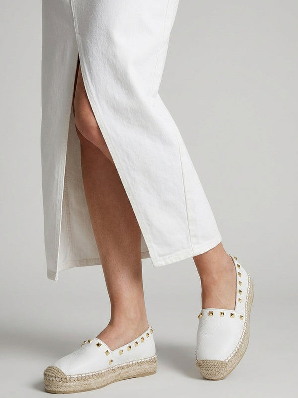 Infinite White Leather Studded Espadrilles