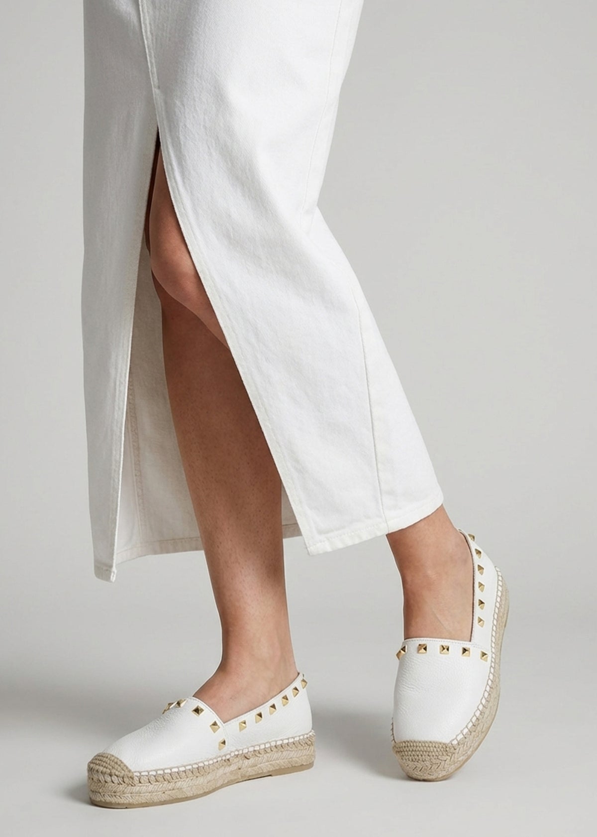 Infinite White Leather Studded Espadrilles