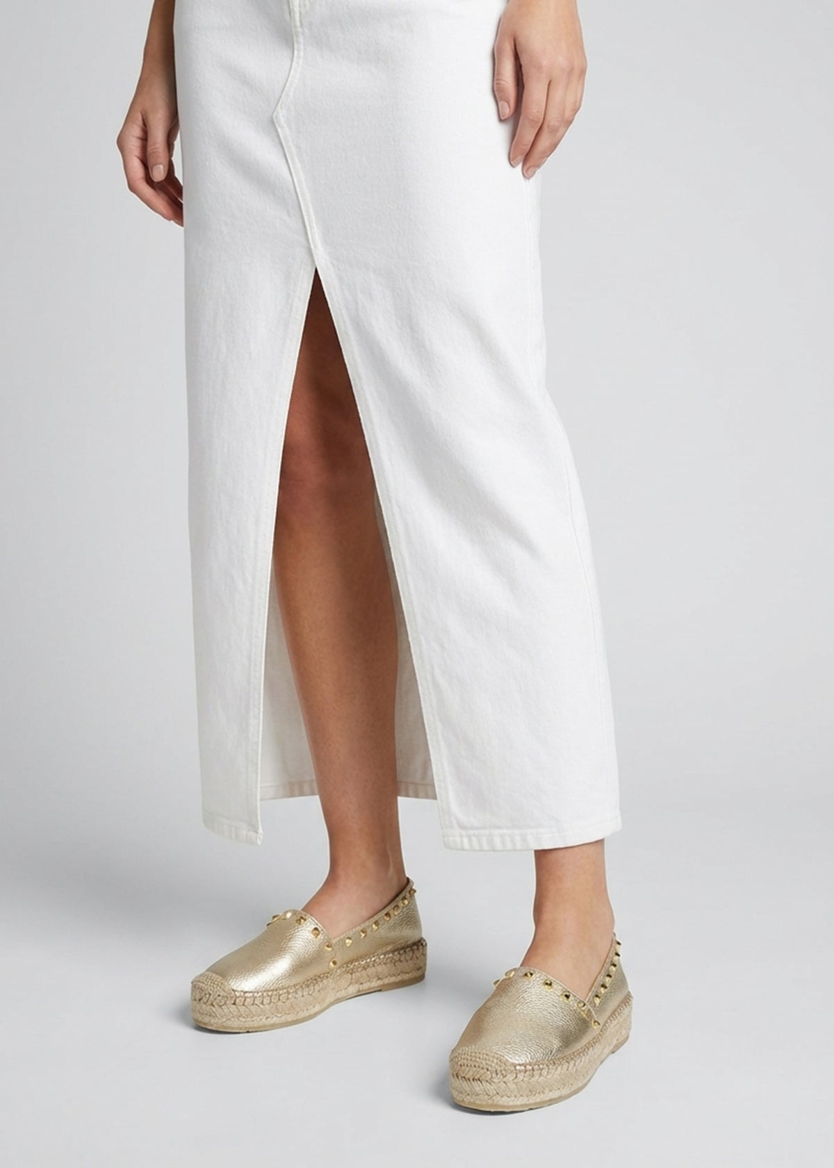 Infinite Gold Leather Studded Espadrilles