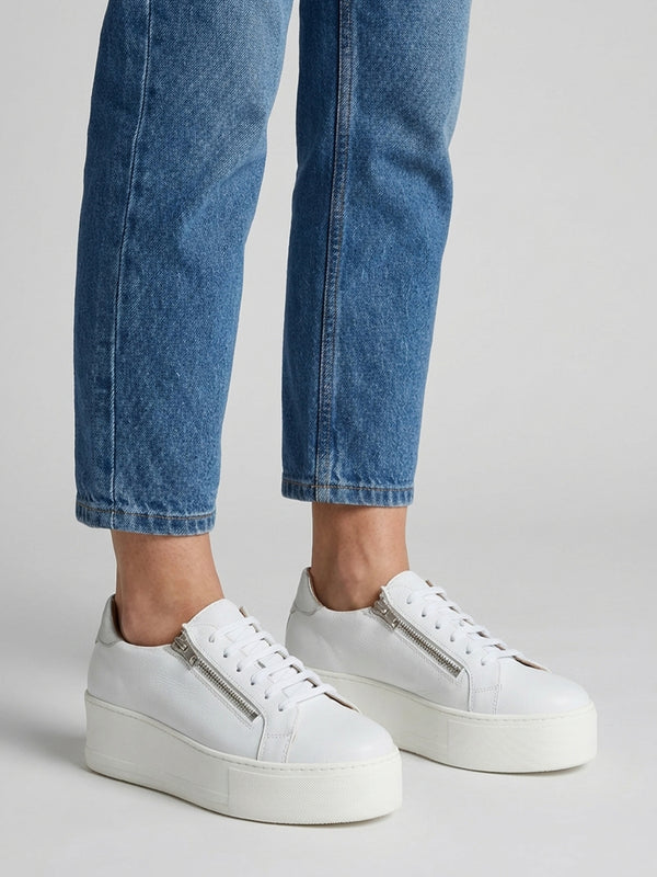 Tippy White Leather Flatform Trainers