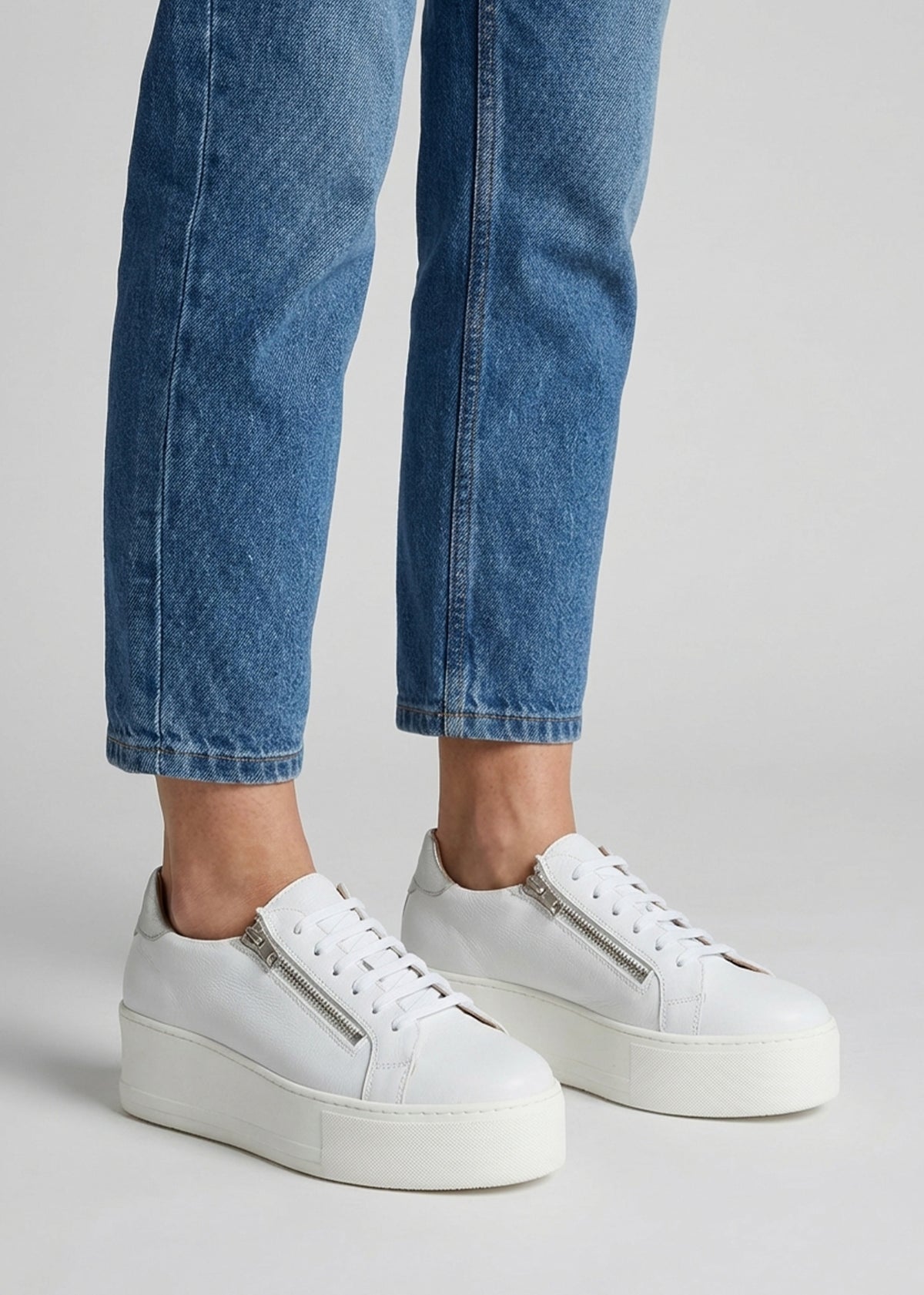 Tippy White Leather Flatform Trainers