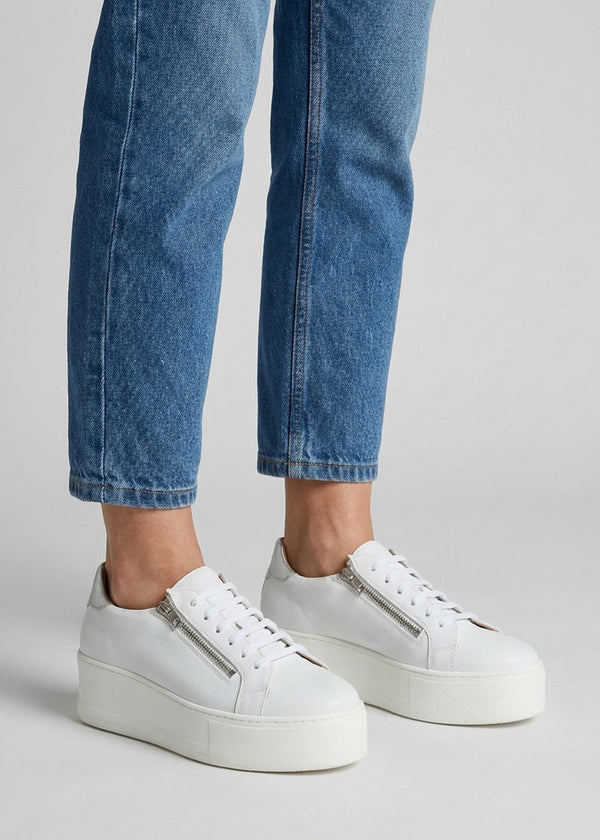 Tippy White Leather Flatform Trainers