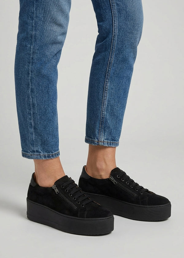 Tippy Black Suede Flatform Trainers
