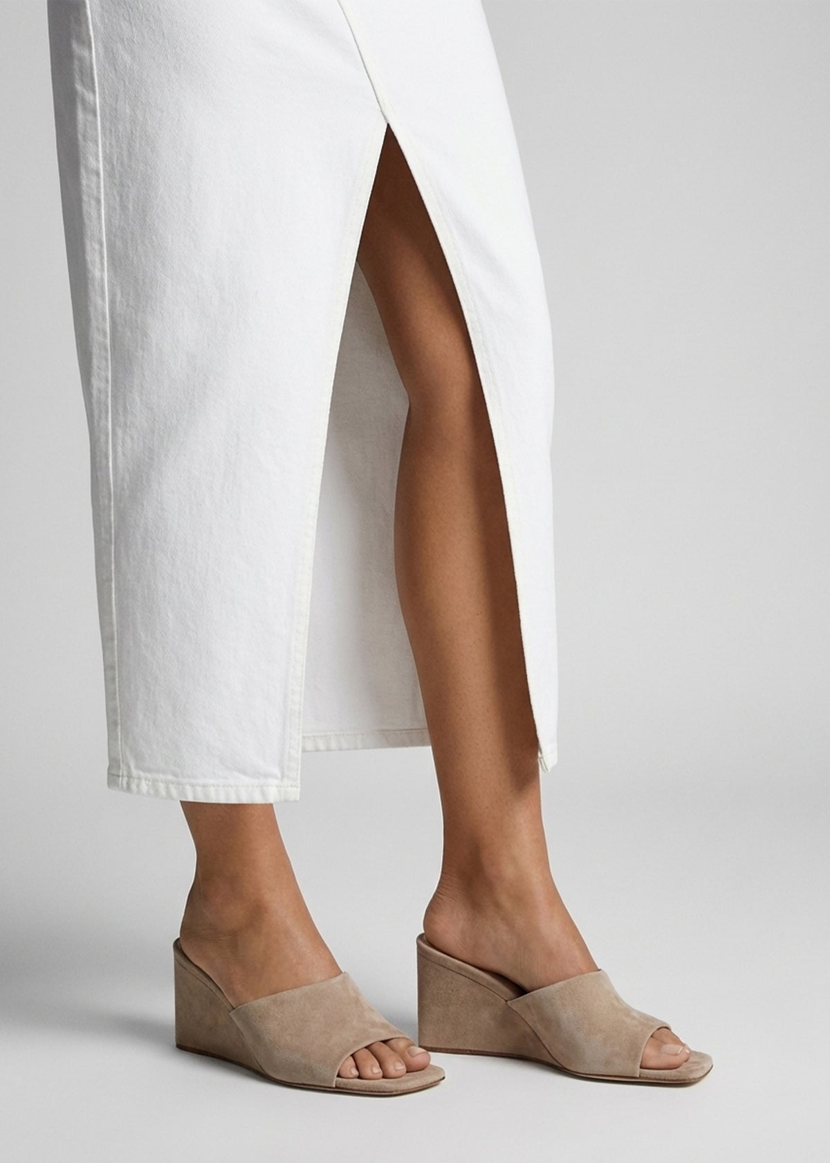 Sayne Beige Suede Wedge Mules