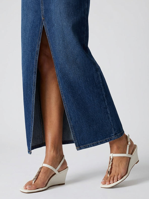 Yoko Cream Gold Trim Toe Post Mid Wedge Sandals