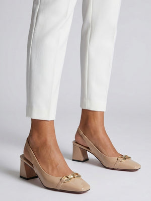 Sachay Nude Patent Leather Sling Back Court Shoes