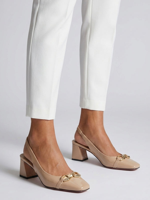 Sachay Nude Patent Leather Sling Back Court Shoes