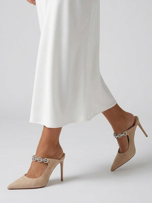 Studio Mary Nude Suede Embellished Heeled Mule Court Shoes