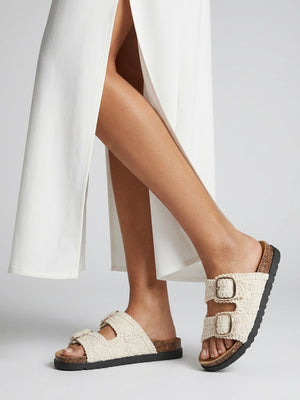 Yuri Cream Crochet Double Buckle Mules