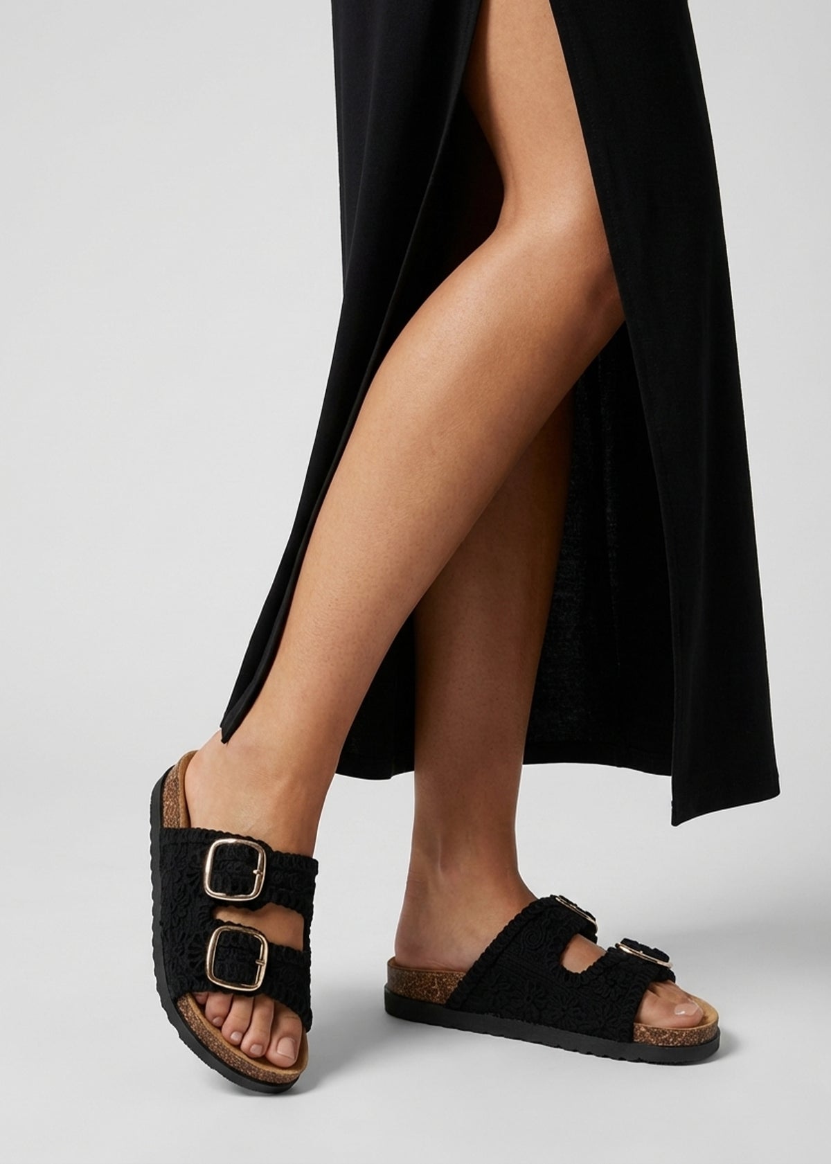 Yuri Black Crochet Double Buckle Mules