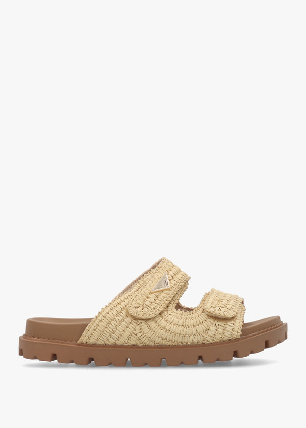 York Beige Woven Straw Two Bar Chunky Mules