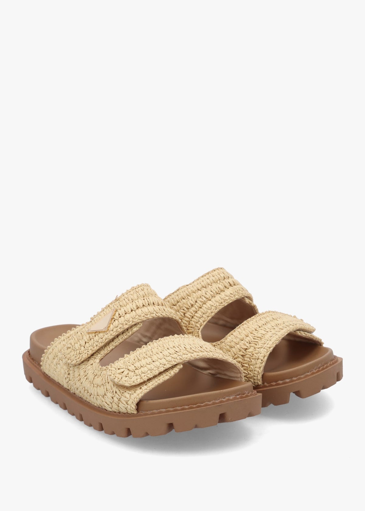 York Beige Woven Straw Two Bar Chunky Mules