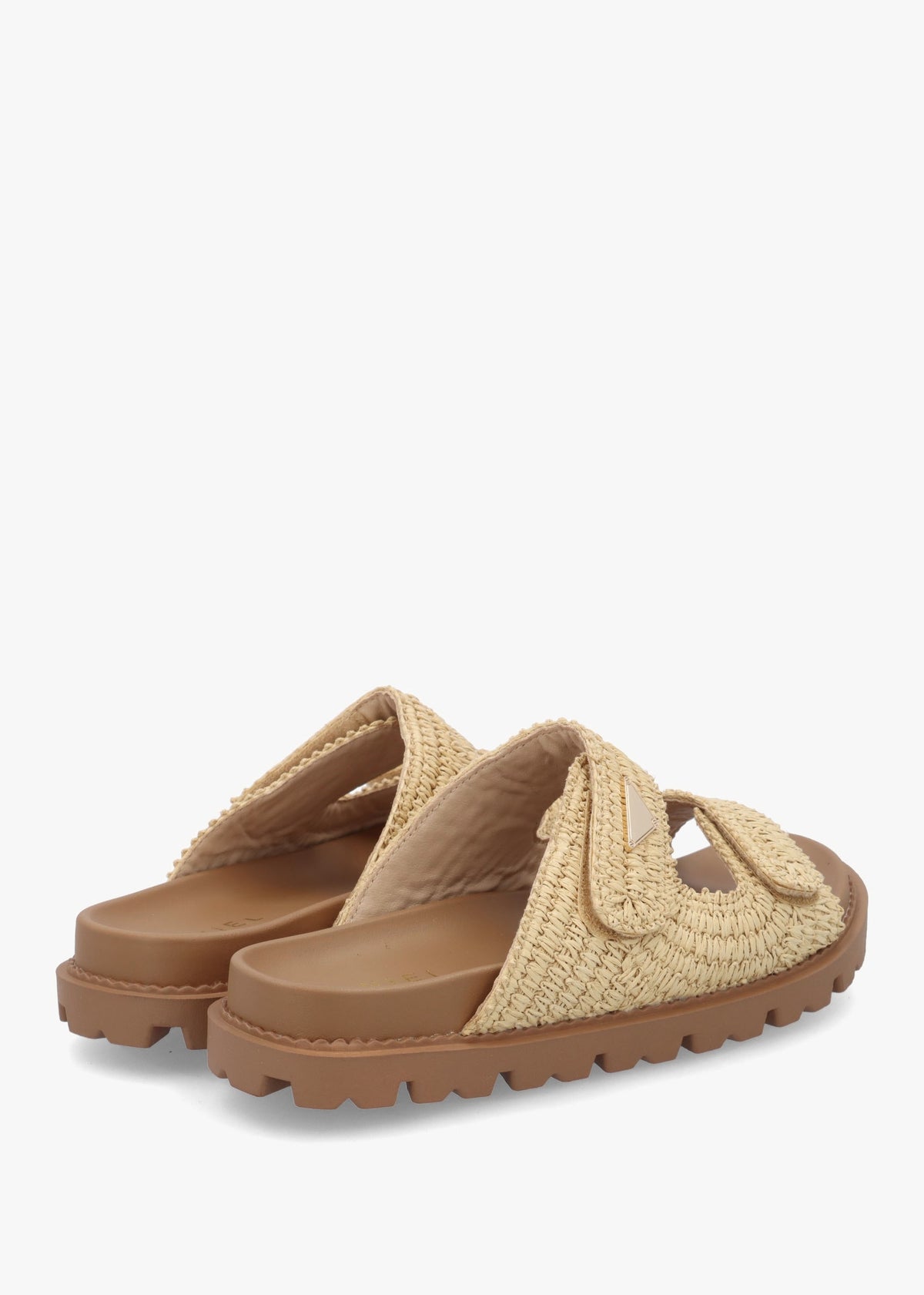 York Beige Woven Straw Two Bar Chunky Mules