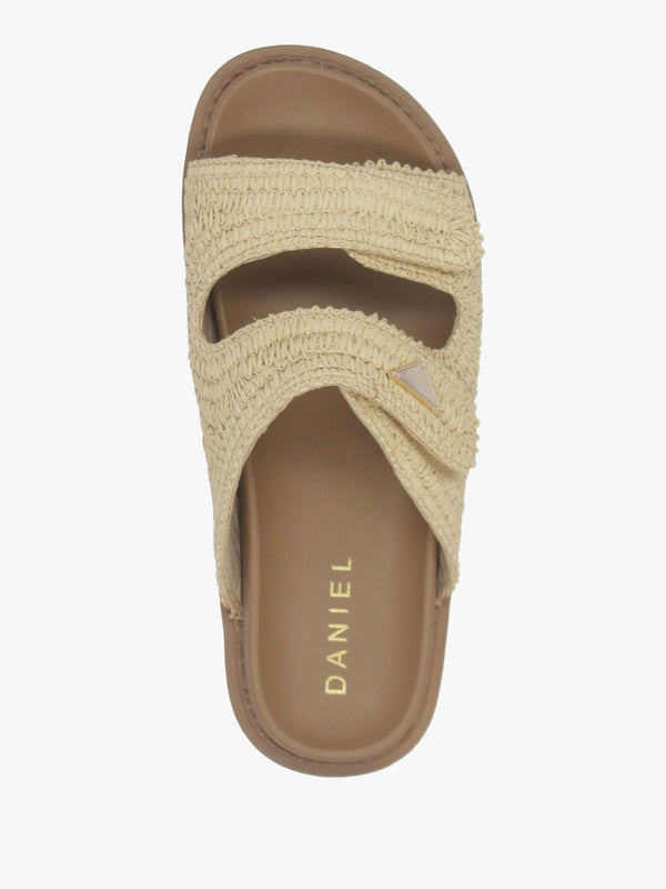 York Beige Woven Straw Two Bar Chunky Mules