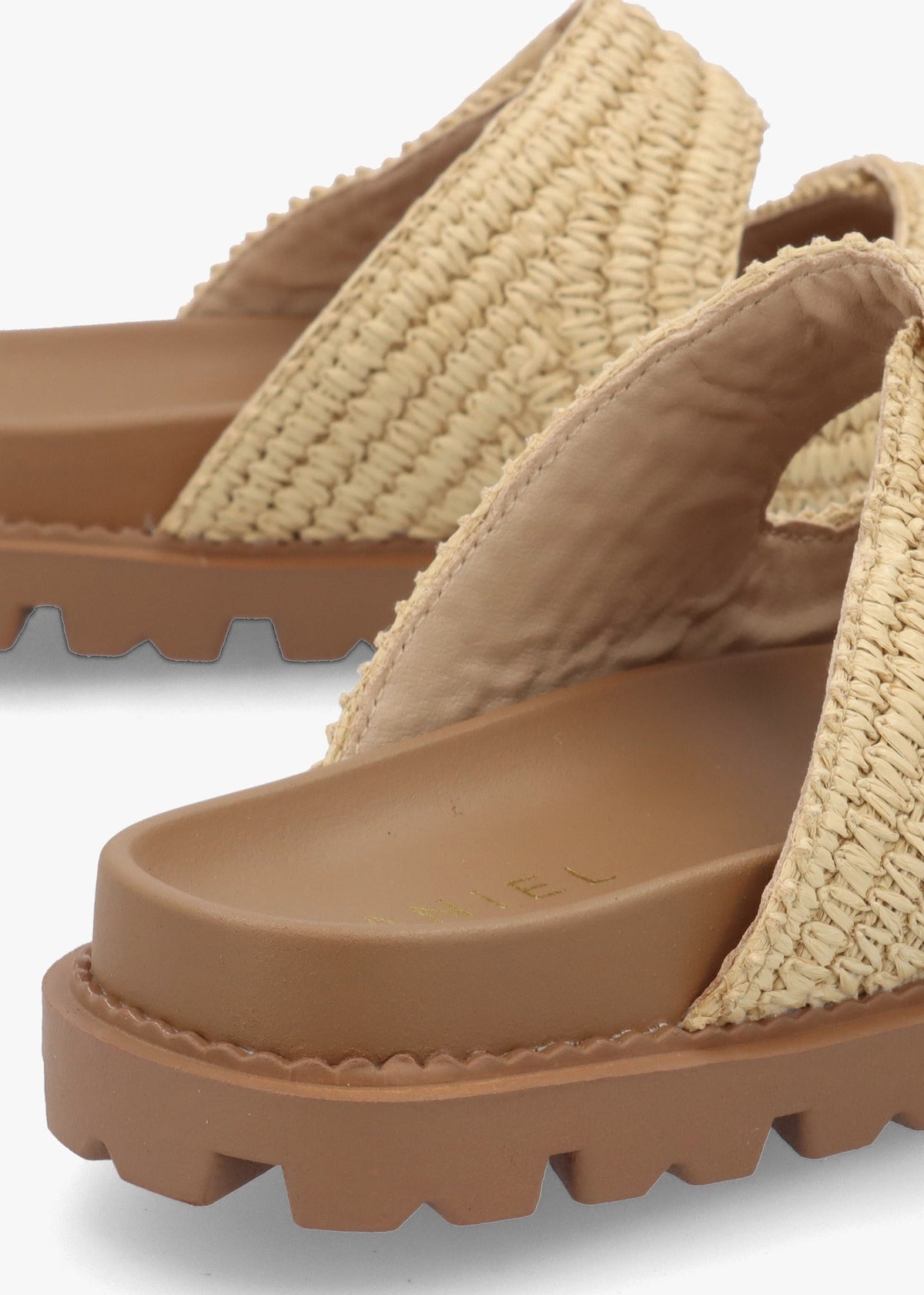 York Beige Woven Straw Two Bar Chunky Mules