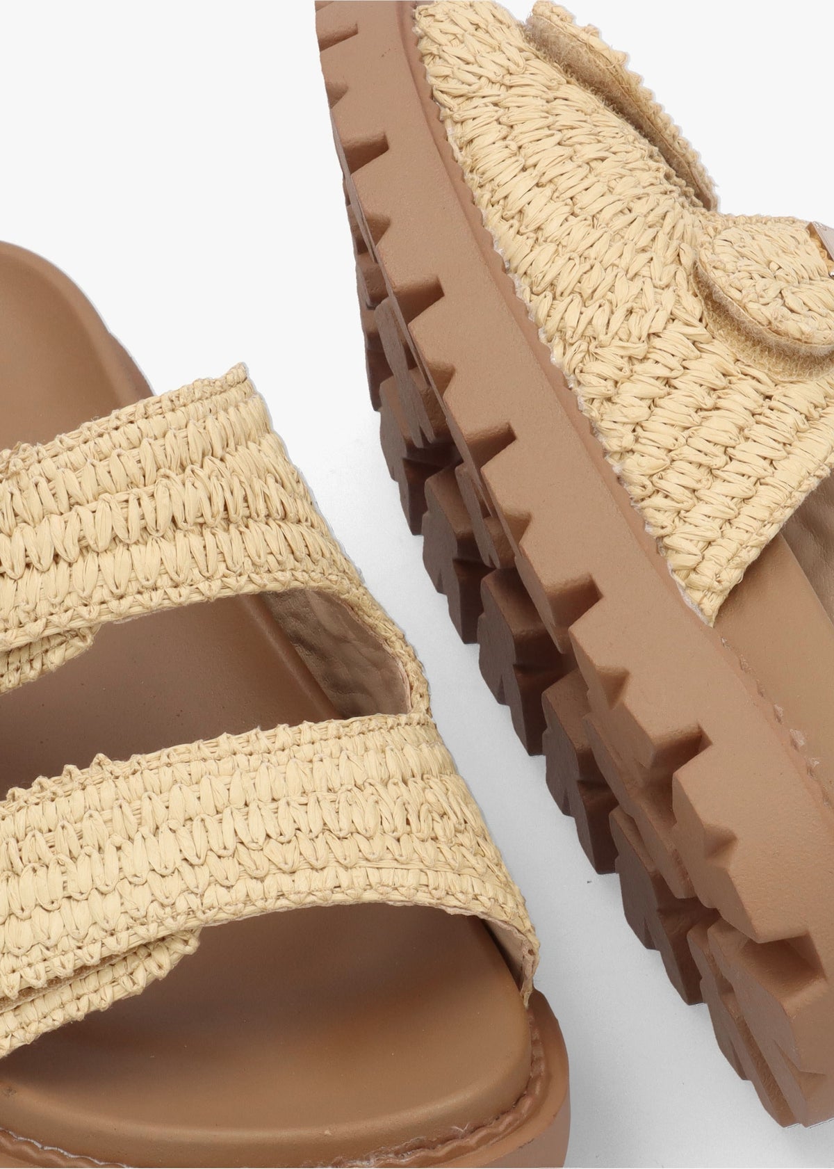York Beige Woven Straw Two Bar Chunky Mules