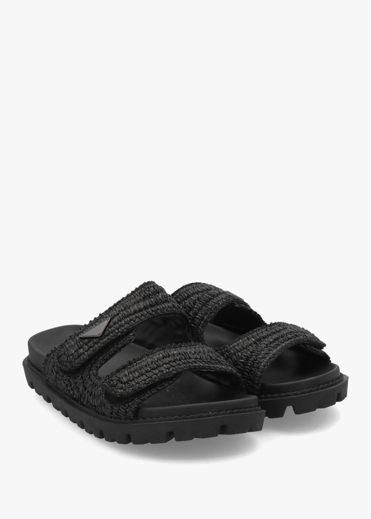 York Black Woven Straw Two Bar Chunky Mules