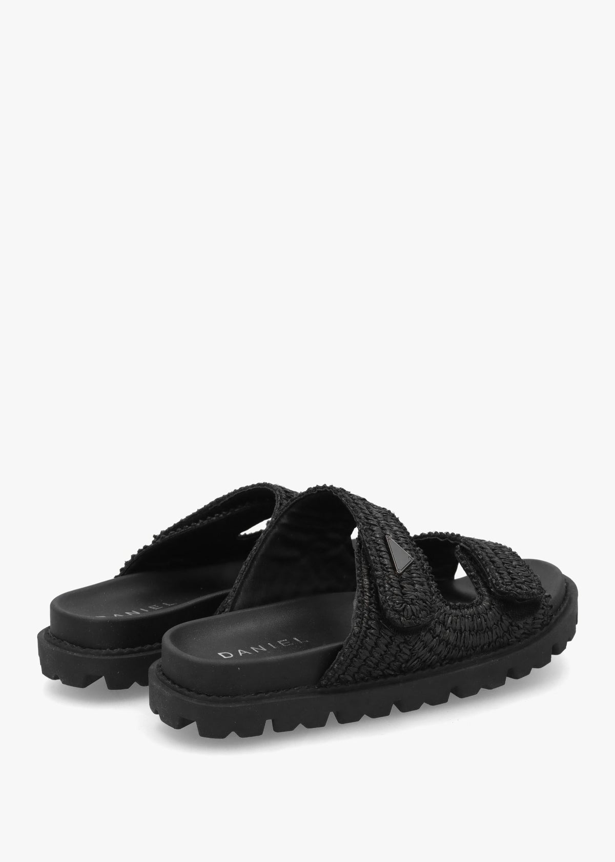 York Black Woven Straw Two Bar Chunky Mules