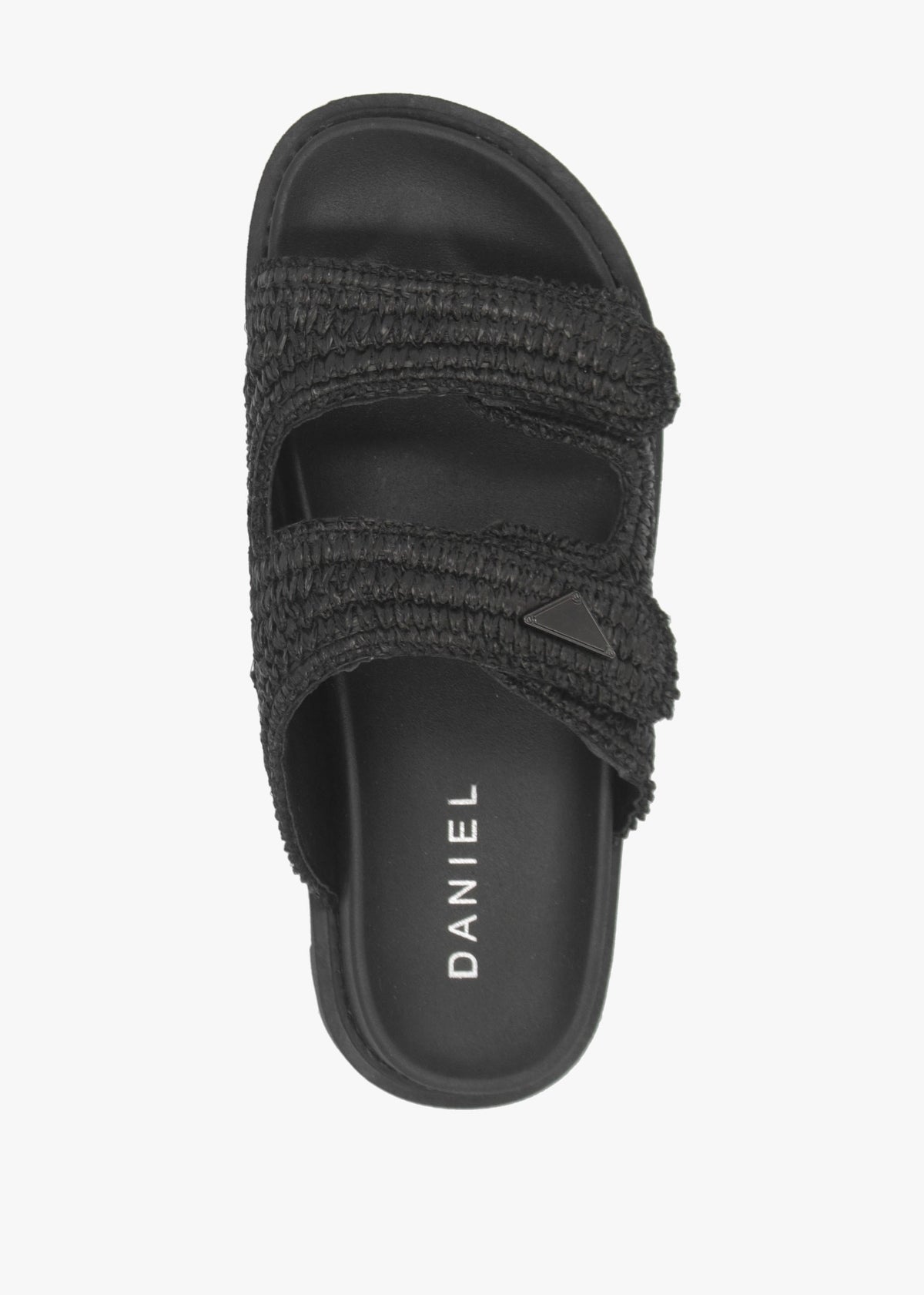 York Black Woven Straw Two Bar Chunky Mules