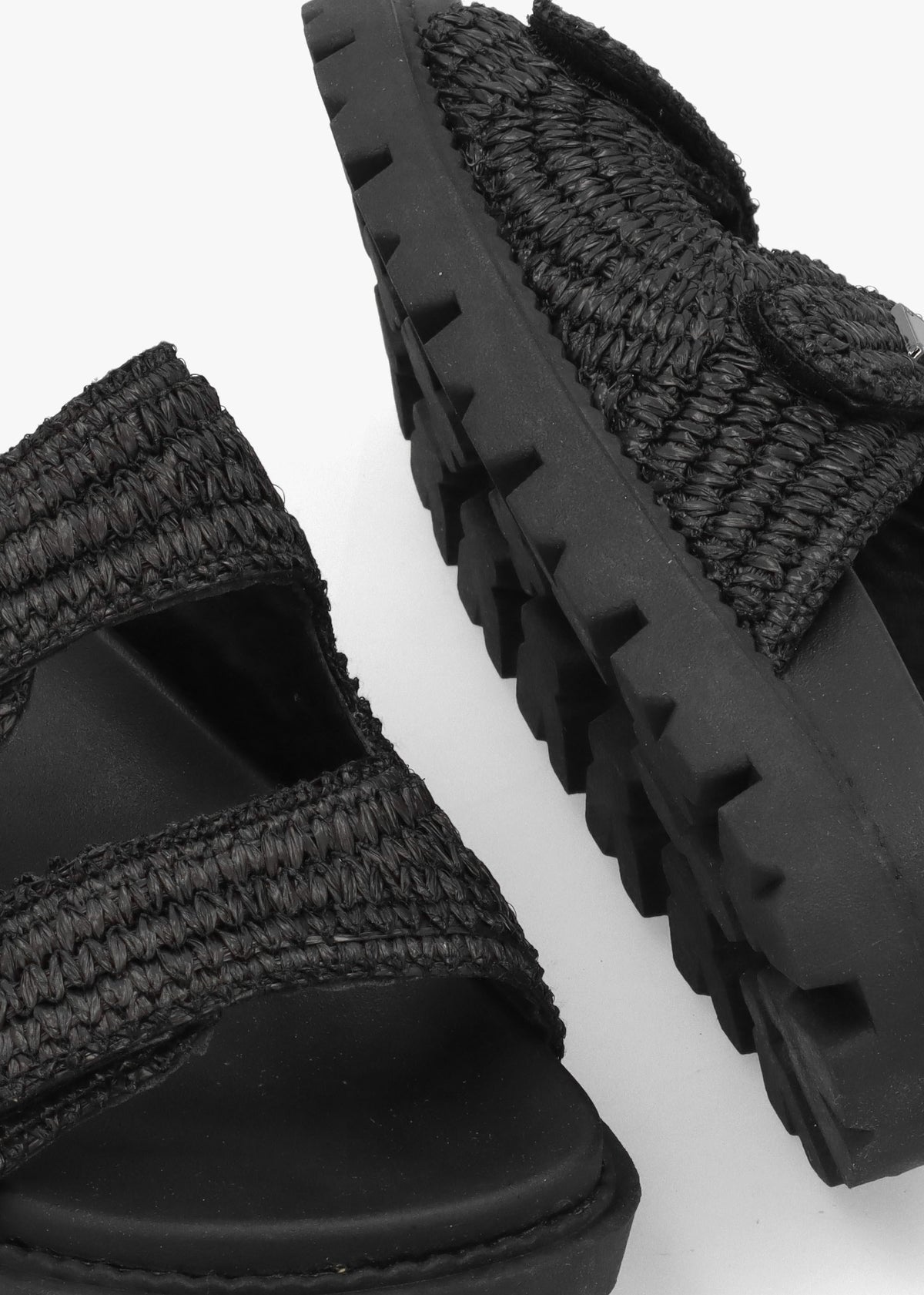 York Black Woven Straw Two Bar Chunky Mules