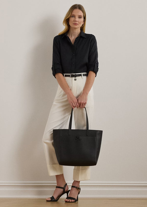 Large Cameryn Black Pebbled Leather Tote Bag