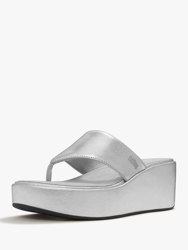 Platform Silver Toe Post Wedge Sandals