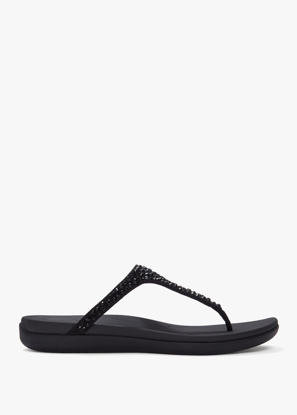 Solay Black Mixed Crystal Tote Post Sandals