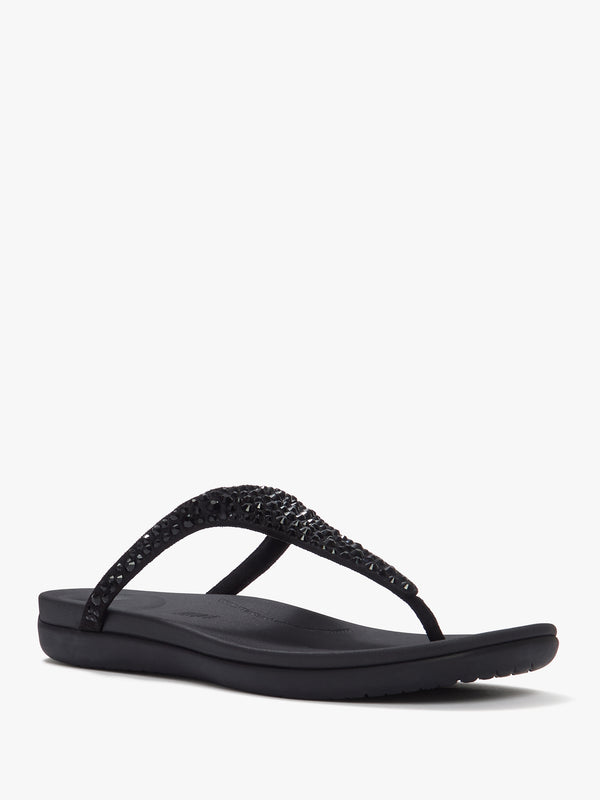 Solay Black Mixed Crystal Tote Post Sandals
