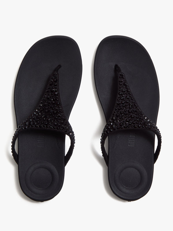Solay Black Mixed Crystal Tote Post Sandals