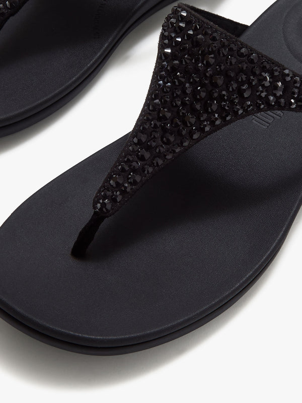 Solay Black Mixed Crystal Tote Post Sandals