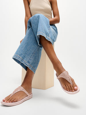 Solay Nude Rose Mixed Crystal Tote Post Sandals