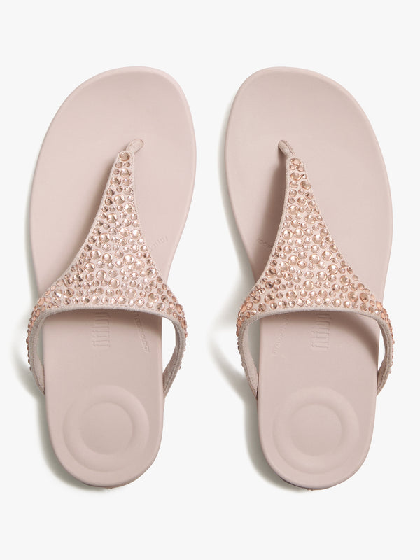 Solay Nude Rose Mixed Crystal Tote Post Sandals