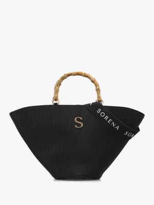 One-Of-A-Kind Ithacas Black Woven Straw Basket Tote Bag