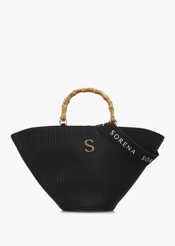 One-Of-A-Kind Ithacas Black Woven Straw Basket Tote Bag