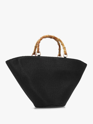 One-Of-A-Kind Ithacas Black Woven Straw Basket Tote Bag