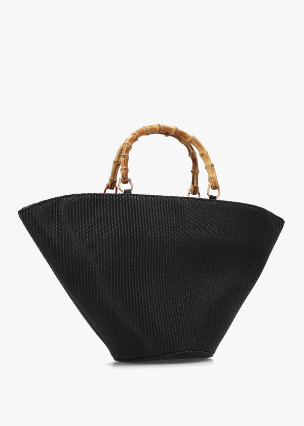 One-Of-A-Kind Ithacas Black Woven Straw Basket Tote Bag