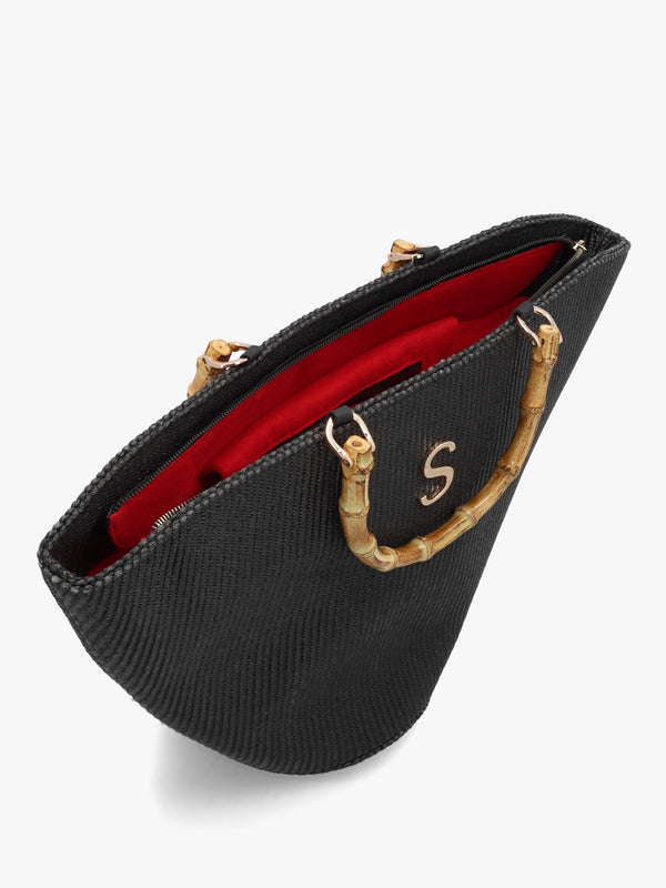 One-Of-A-Kind Ithacas Black Woven Straw Basket Tote Bag